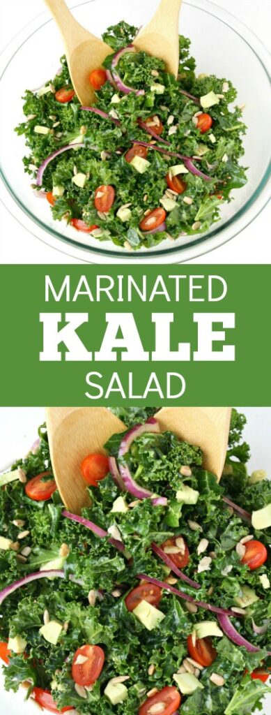 photo collage of marinated kale salad