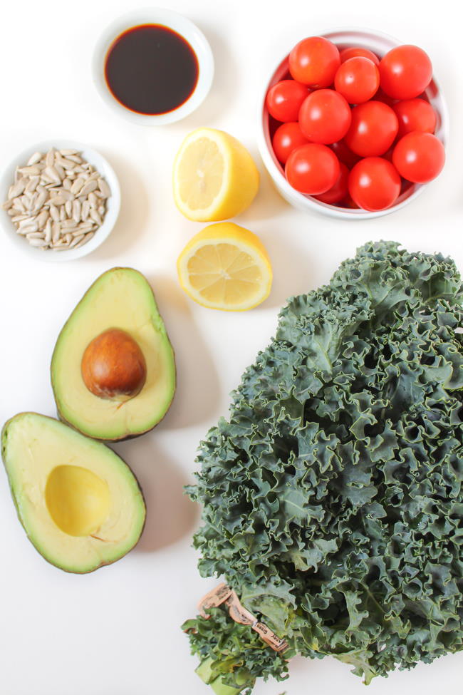 Fresh ingredients laid out on a white table