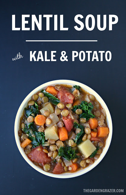 Vegan lentil soup with kale and potato