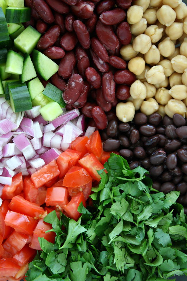 Fresh chopped ingredients in a bowl for salad