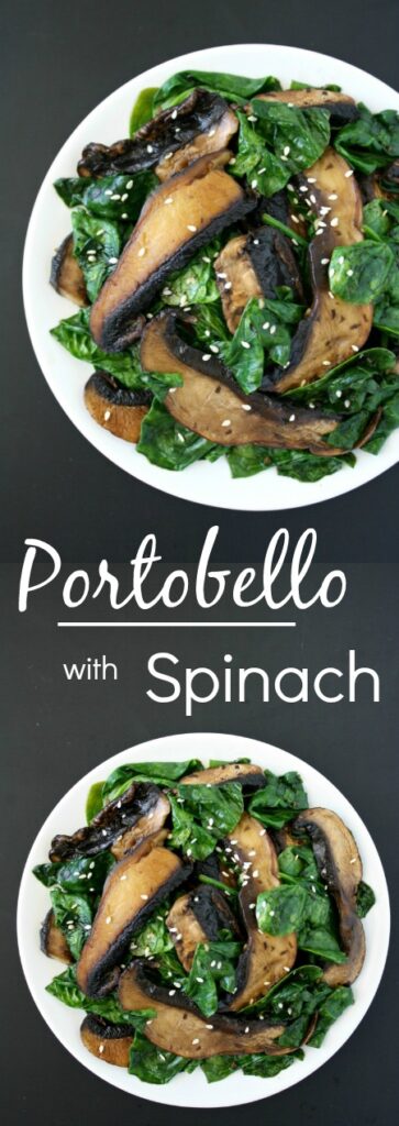 Portobello mushroom with spinach photo collage
