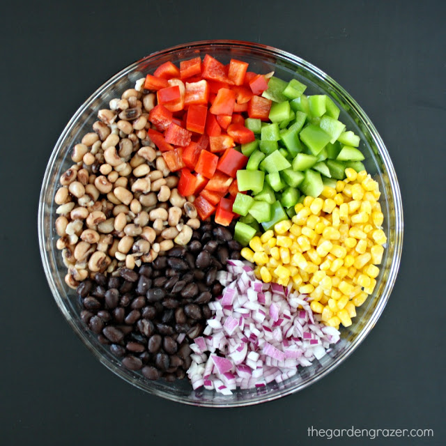 Ingredients for cowboy caviar in a bowl