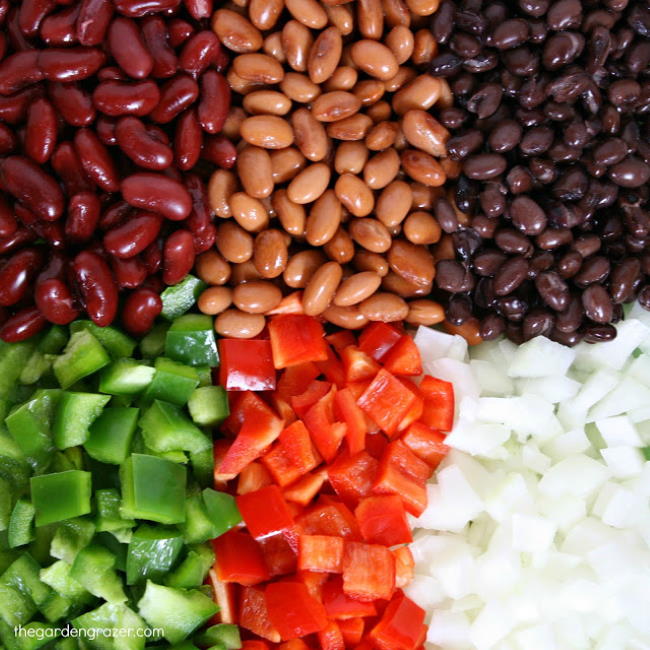 Ingredient preparation for fiesta three bean chili