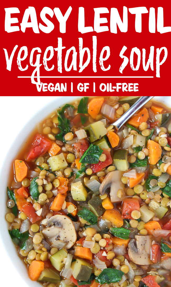 Vegan lentil vegetable soup photo collage