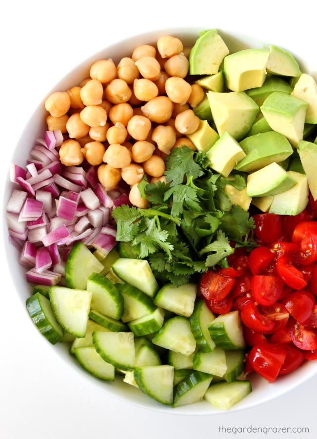 Fresh chopped vegetable and bean ingredients in a bowl