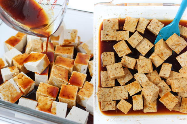 Preparation steps for marinating tofu cubes