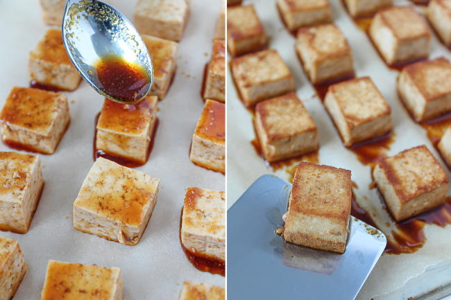 Preparation steps for vegan baked tofu