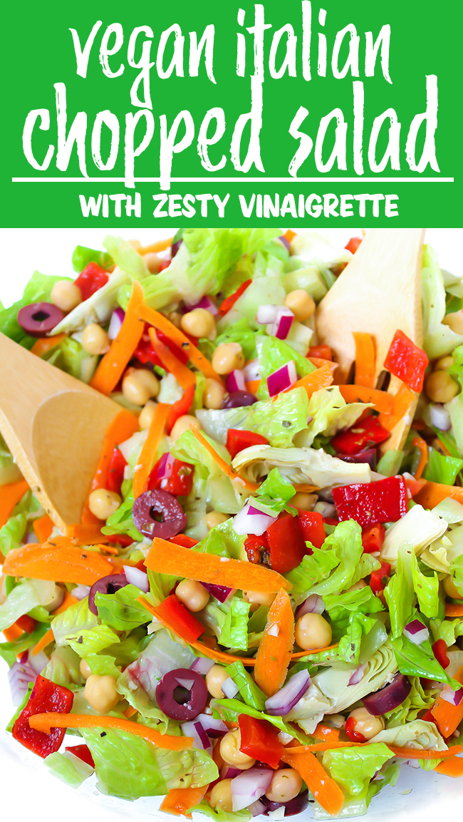 vegan Italian Chopped Salad with zesty vinaigrette in a bowl