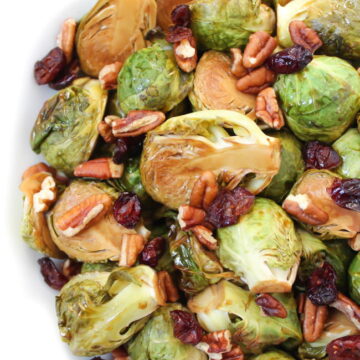 Balsamic roasted brussels sprouts with pecans and cranberries