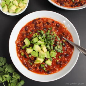 Bowl of chipotle chili with spoon