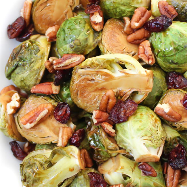 Maple balsamic roasted Brussels Sprouts with cranberry