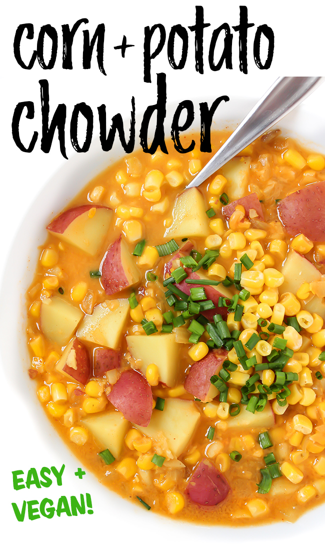 Vegan Corn Chowder with spoon