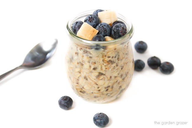 Jar of overnight oats with spoon