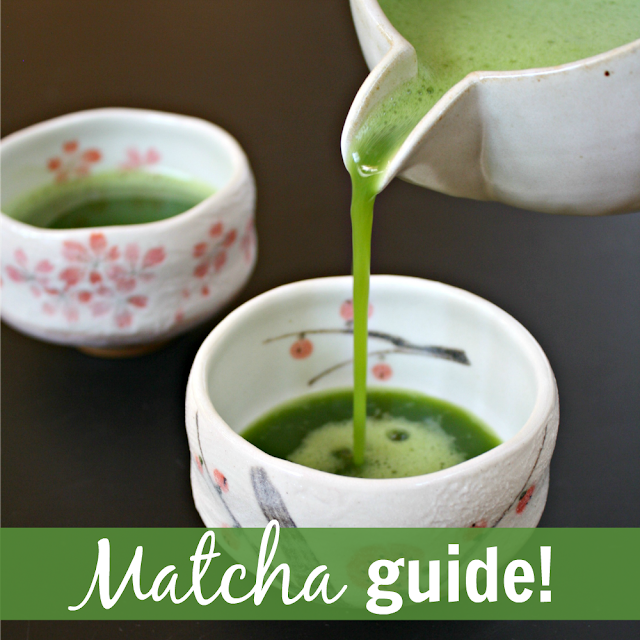 Pouring hot whisked matcha tea in a small cup