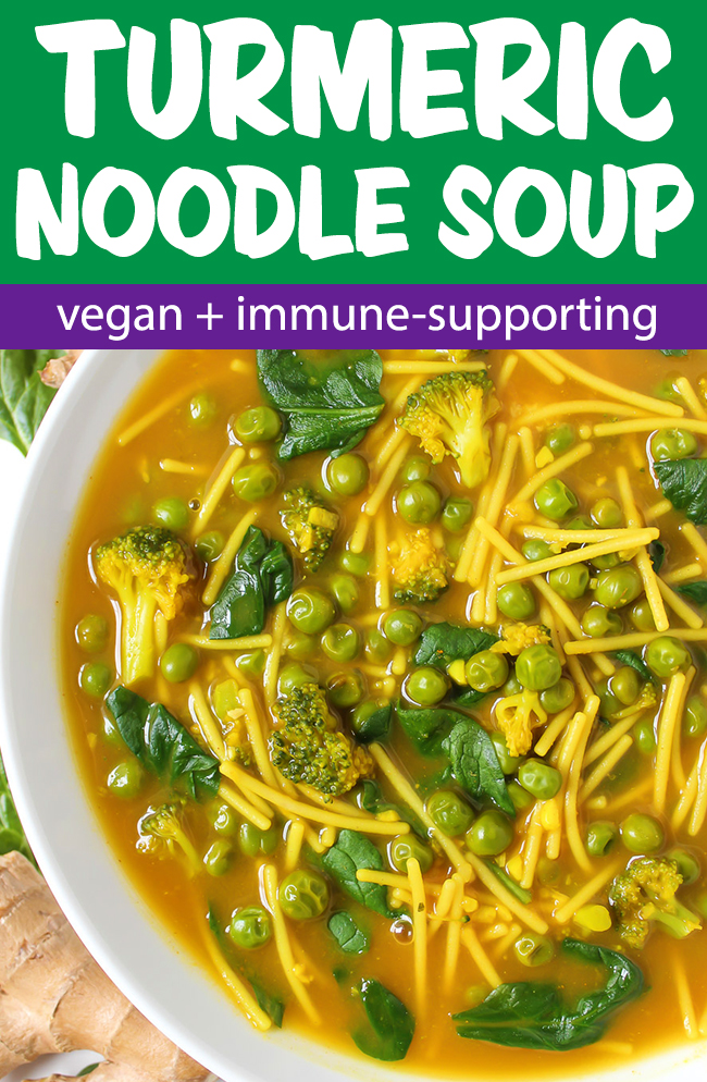 vegan turmeric noodle soup photo collage