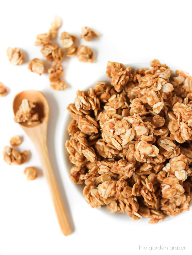 Small bowl with peanut butter granola crumbles