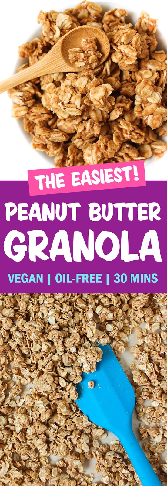 photo collage of vegan peanut butter granola