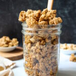 Peanut butter granola in a glass jar