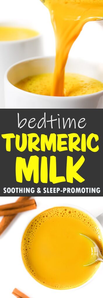 photo collage of bedtime turmeric milk