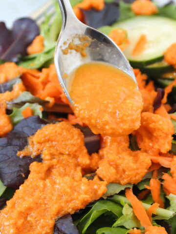 Carrot ginger miso dressing on a salad