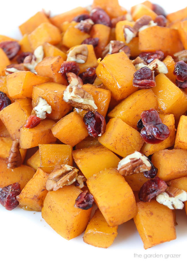 Roasted butternut squash with maple and cinnamon on a plate