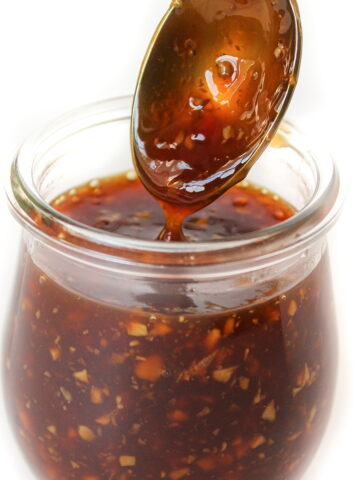 Oil free teriyaki sauce in a jar with spoon