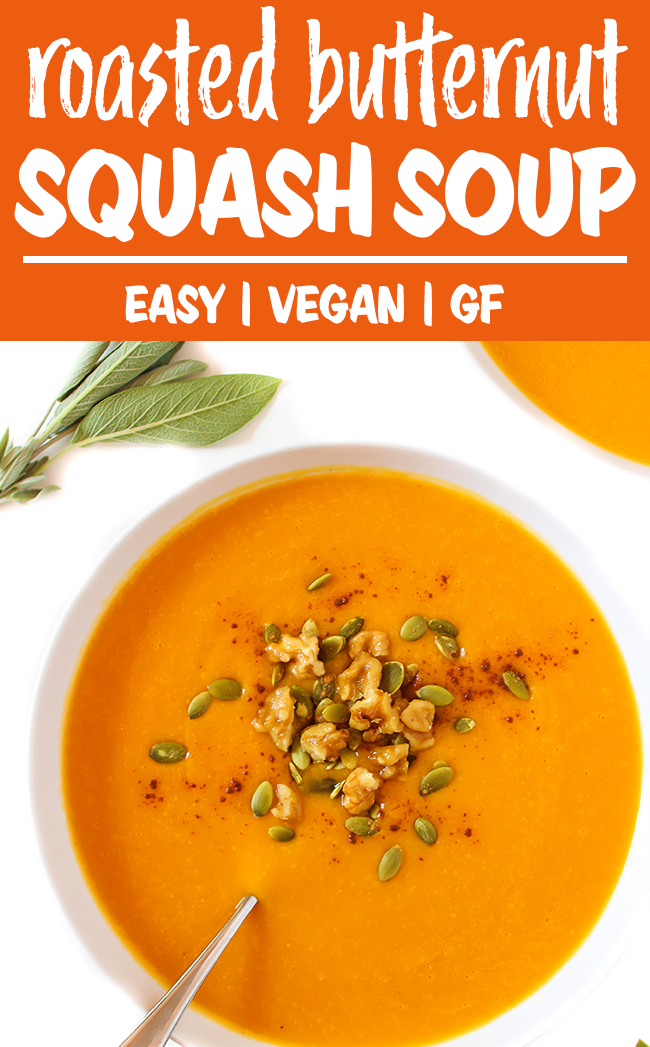 photo collage of vegan roasted butternut squash soup