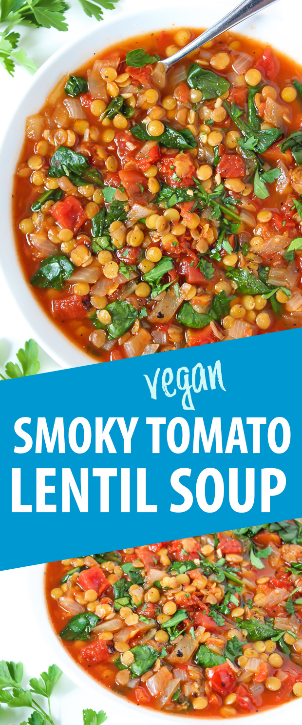 Vegan smoky tomato lentil soup