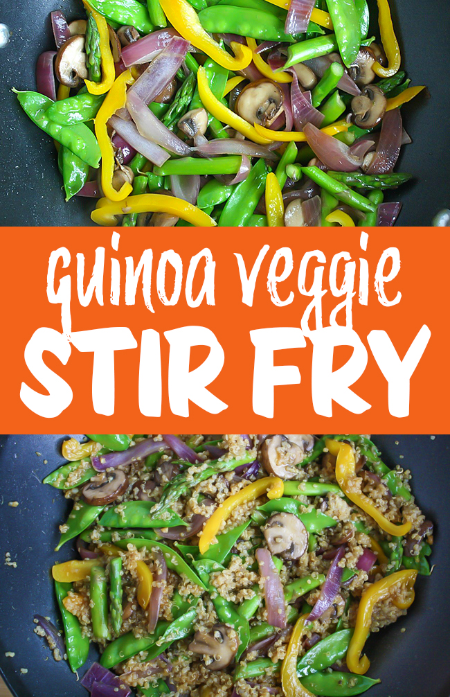 photo collage of veggie quinoa stir fry