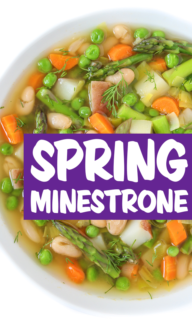 Vegan spring minestrone soup with asparagus and potato