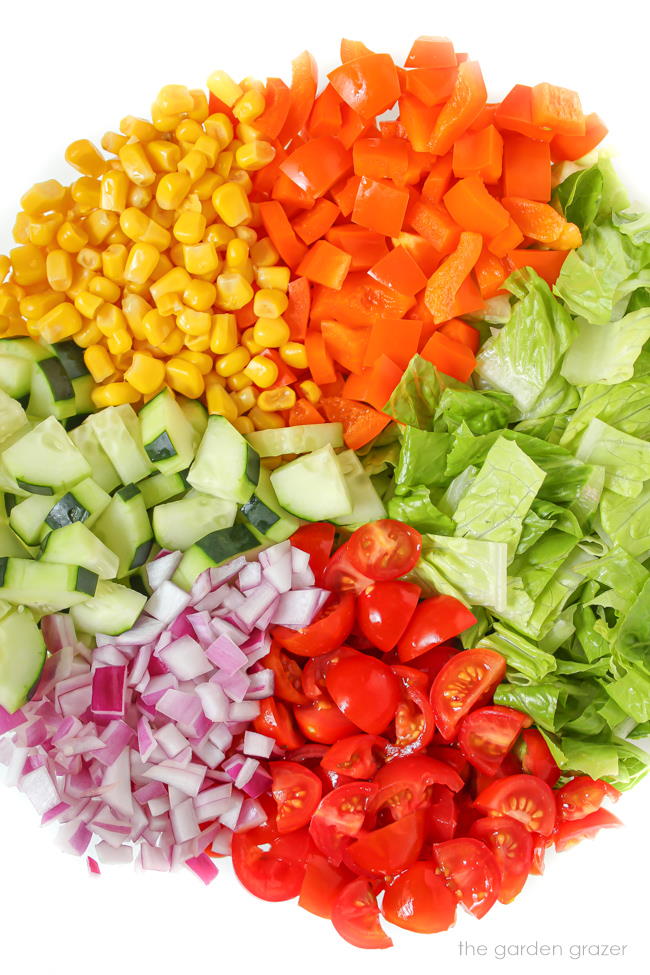 Fresh chopped vegetable ingredients in a bowl