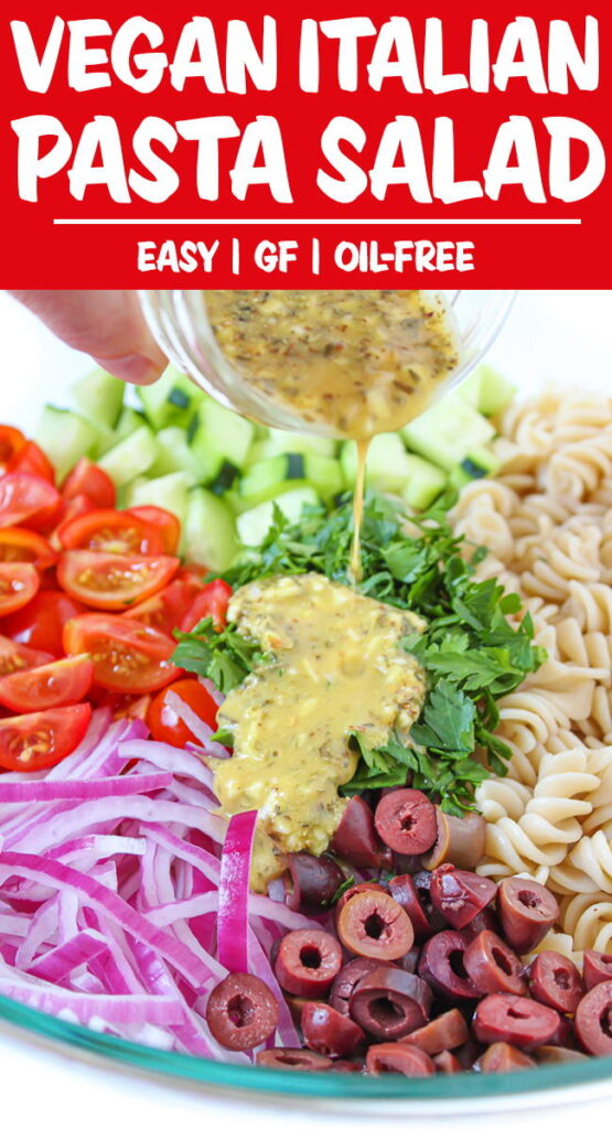 Vegan pasta salad photo collage