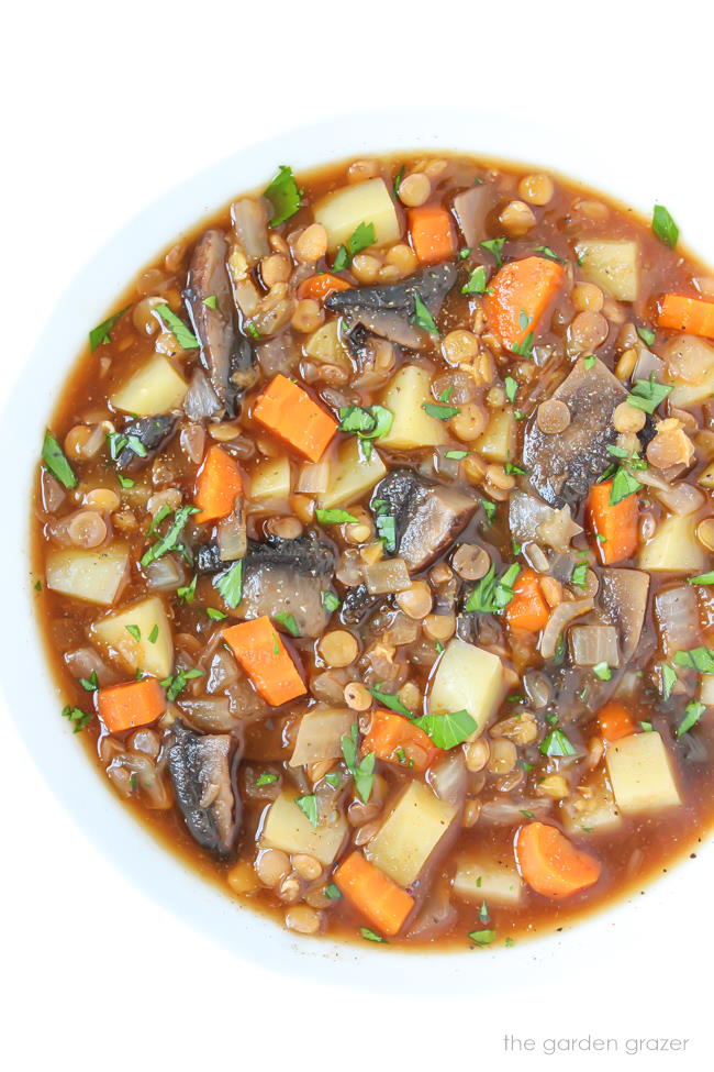 Portobello Mushroom Potato Stew with Lentils - The Garden Grazer