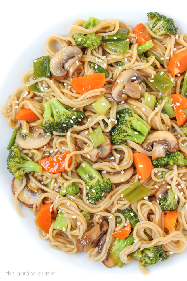 Vegan Teriyaki Noodles with broccoli, carrot, and mushroom