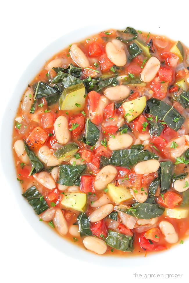 Cooked vegan stew in a bowl