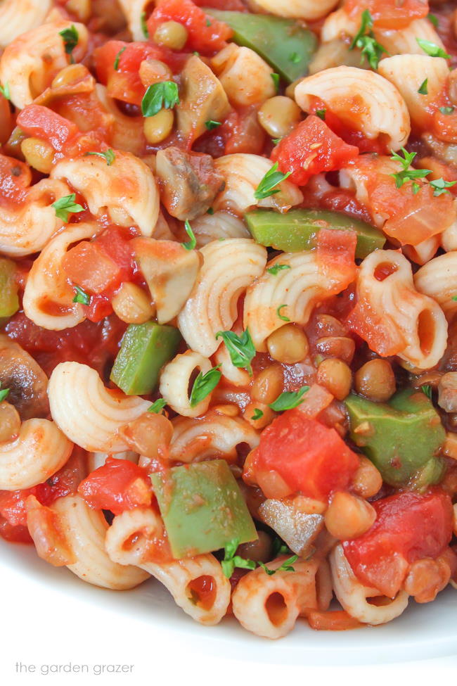 Lentil mushroom goulash on a plate