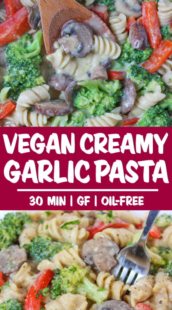 Vegan creamy pasta photo collage