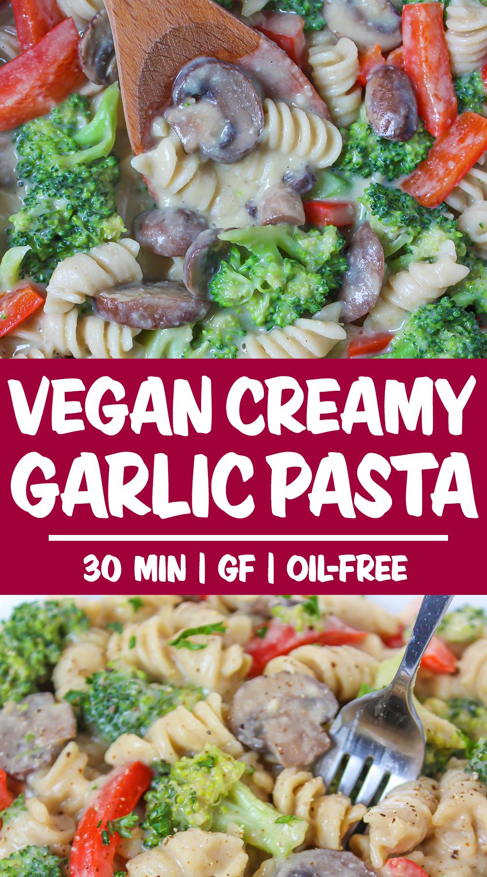 Vegan creamy pasta photo collage