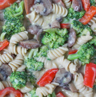 Creamy garlic pasta in a skillet