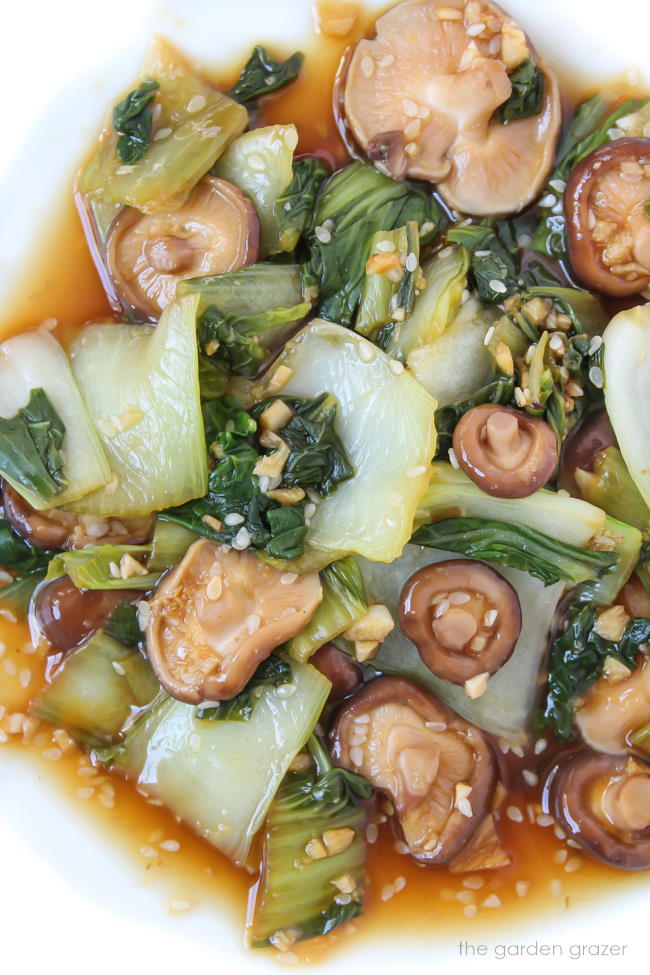 Garlic ginger baby bok choy with shiitake mushrooms