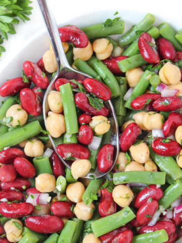 Vegan three bean salad with vinegar dressing