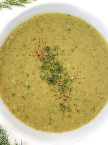 Vegan broccoli potato soup in a bowl