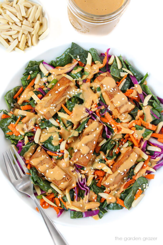 Asian Kale & Tofu Salad with Peanut Dressing The Garden Grazer