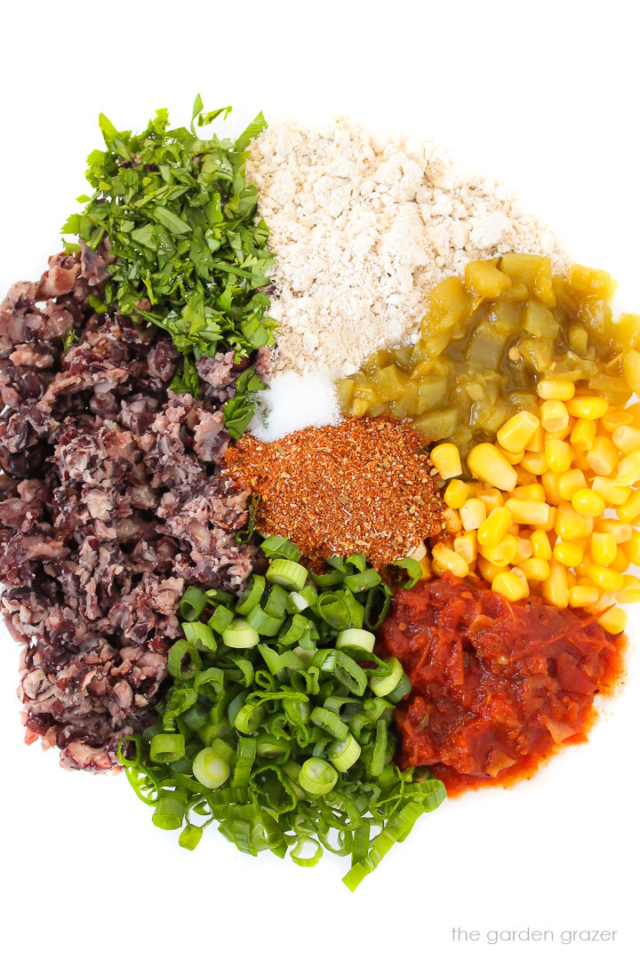Ingredients laid out in a large mixing bowl for black bean burgers